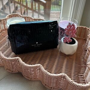 Kate Spade Glossy Black Croc-Embossed cosmetic pouch